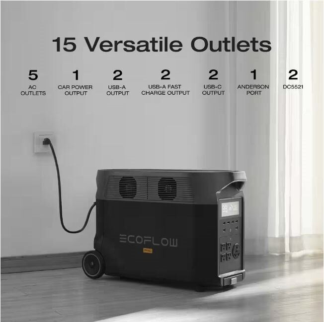 EcoFlow Battery Solar Generator DELTA Pro 3600Wh Solar, 3600W Output, LFP Power Station, Home Backup, Camping, Push-Button Start EcoFlow Battery Solar Generator DELTA Pro 3600Wh Solar, 3600W Output, LFP Power Station, Home Backup, Camping, Push-Button Start