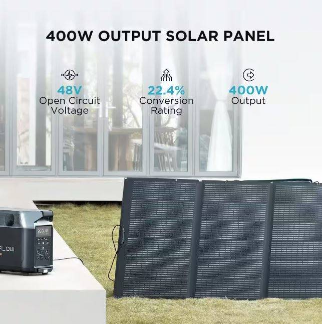 EcoFlow 400-Watt Monocrystalline Silicon Portable Solar Panel with 48-Volt Output for Power Station Generator, IP68 EcoFlow 400-Watt Monocrystalline Silicon Portable Solar Panel with 48-Volt Output for Power Station Generator, IP68