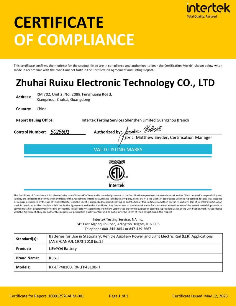 UL1973 Certified