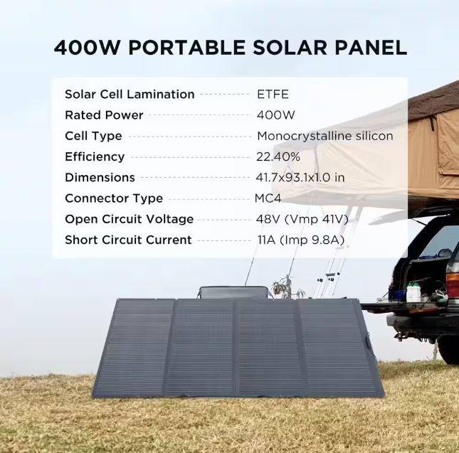 EcoFlow 400-Watt Monocrystalline Silicon Portable Solar Panel with 48-Volt Output for Power Station Generator, IP68 EcoFlow 400-Watt Monocrystalline Silicon Portable Solar Panel with 48-Volt Output for Power Station Generator, IP68