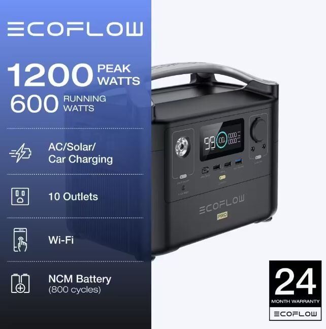 EcoFlow 600W Output 1200W Peak Push-Button Start Battery Generator RIVER Pro Fast Charging for Home Backup Power, Camping, RVs EcoFlow 600W Output 1200W Peak Push-Button Start Battery Generator RIVER Pro Fast Charging for Home Backup Power, Camping, RVs