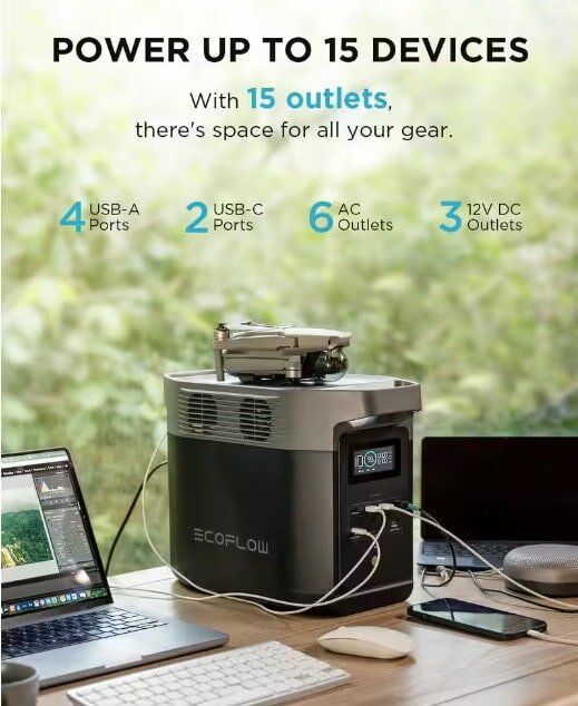 EcoFlow Battery Generator DELTA 2 Solar Generator, 1800W Output, 1024Wh LFP Power Station, Home Backup, Camping, Push-Button Start EcoFlow Battery Generator DELTA 2 Solar Generator, 1800W Output, 1024Wh LFP Power Station, Home Backup, Camping, Push-Button Start