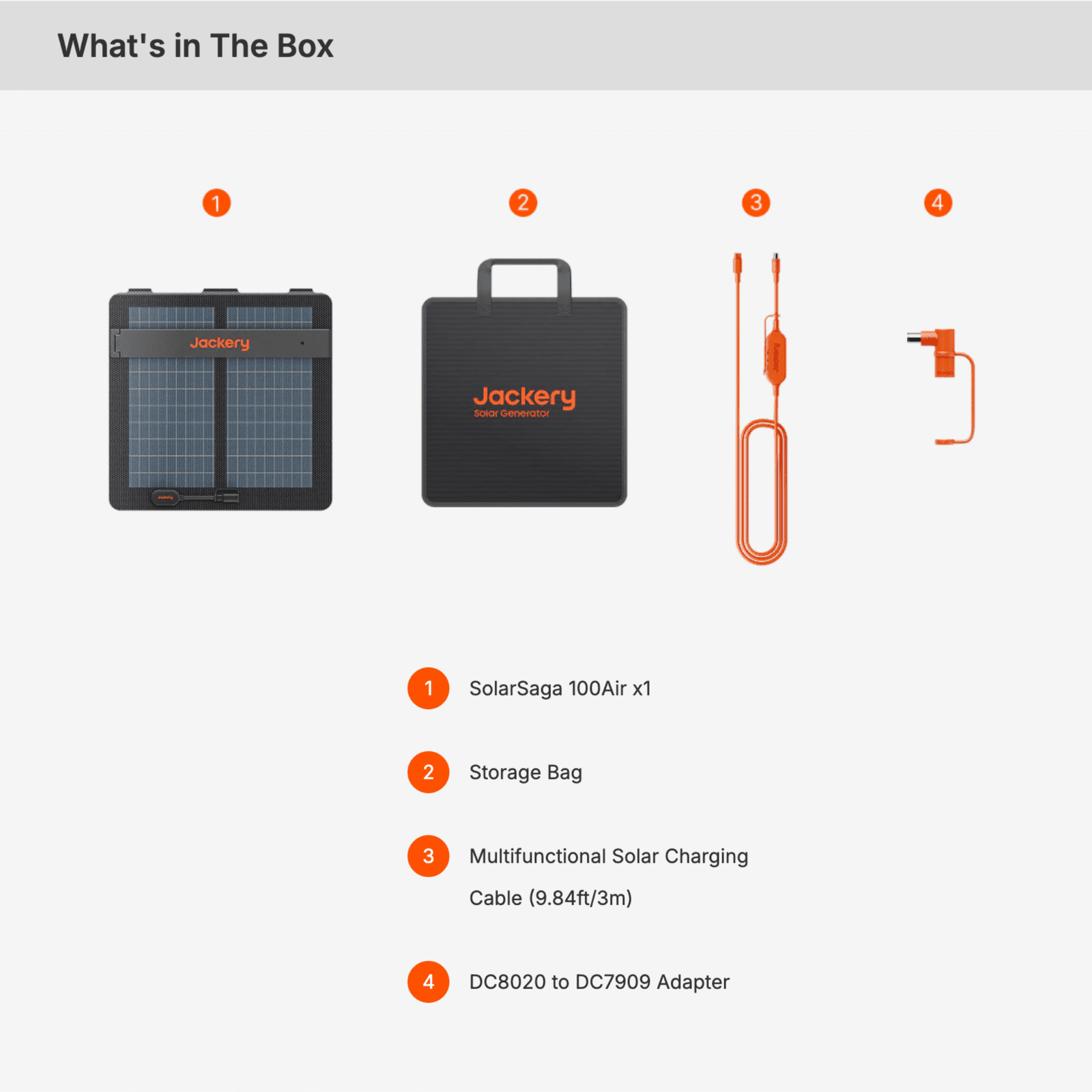 Jackery SolarSaga 100 Air What’s in the box Jackery SolarSaga 100 Air What's in the box