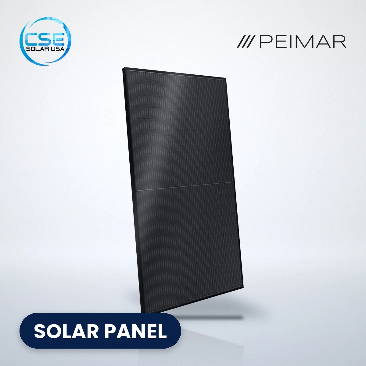 Peimar DR10H450M (FB) full-black solar panel – panel listing Peimar DR10H450M (FB) full-black solar panel, with CSE Solar USA and Peimar logos