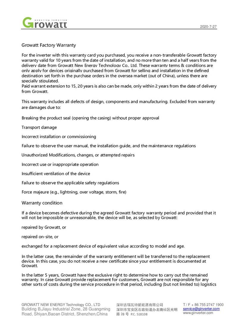 Growatt Inverter Warranty-10years