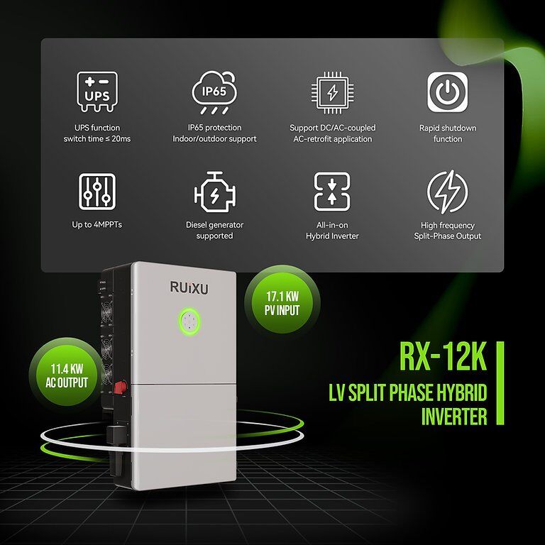 RUiXU Split Phase Hybrid Inverter RX-12K UL17414 RUiXU Split Phase Hybrid Inverter RX-12K UL1741