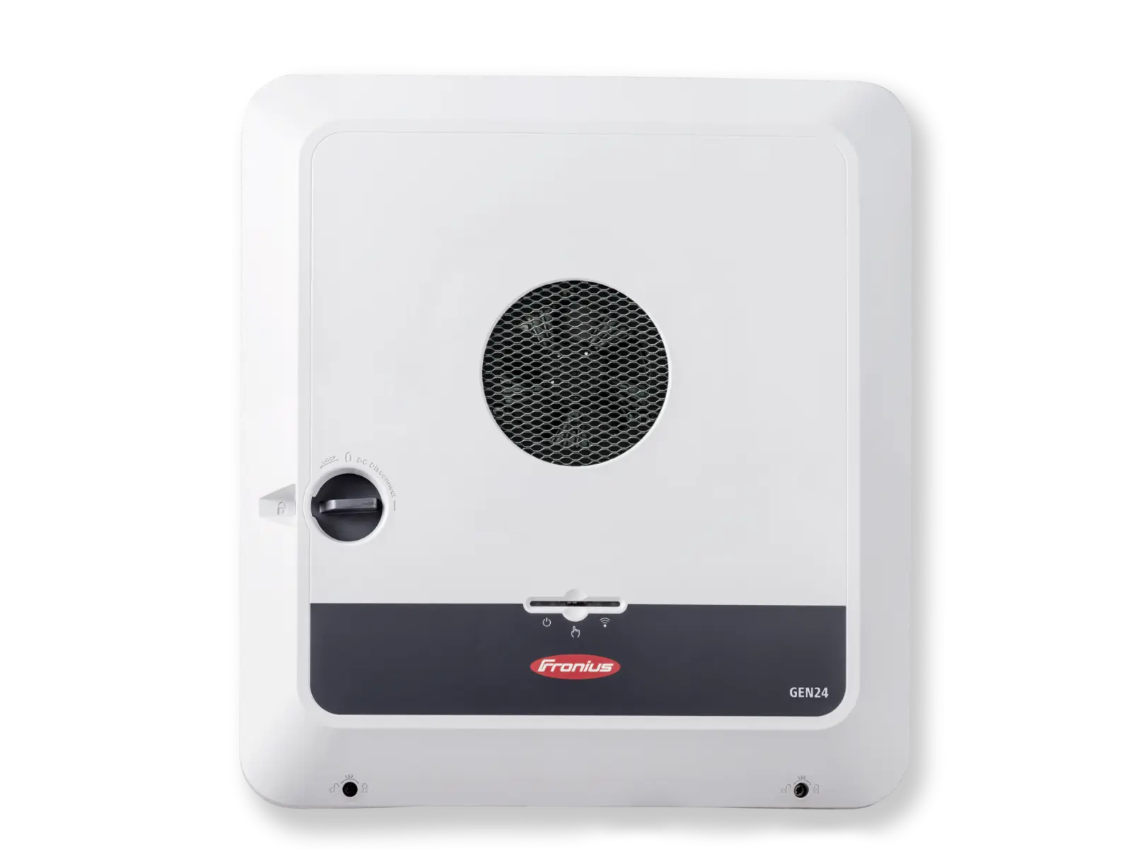 fronius-primo-gen24-plus-3-8-208-240 close-up view of white Fronius GEN24 3.8kW hybrid string inverter