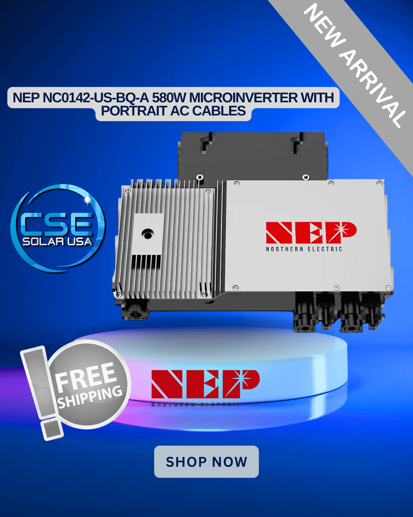 NEP NC0142-US-BQ-A 580W Microinverter with Portrait AC Cables. NEP NC0142-US-BQ-A 580W Microinverter with Portrait AC Cables