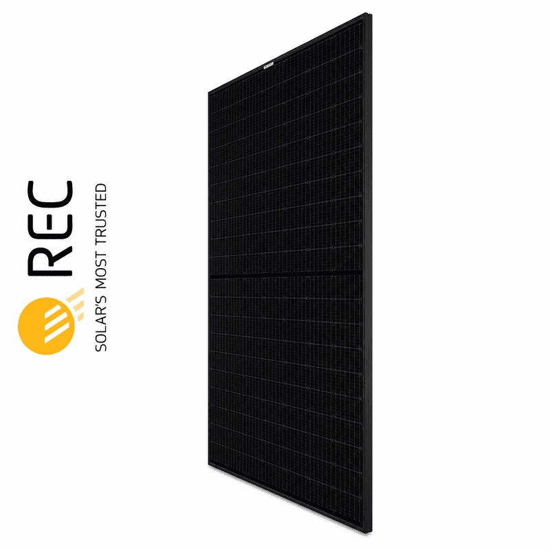 REC solar panel product display REC 460W Alpha Pure-RX Black on Black Solar Panel