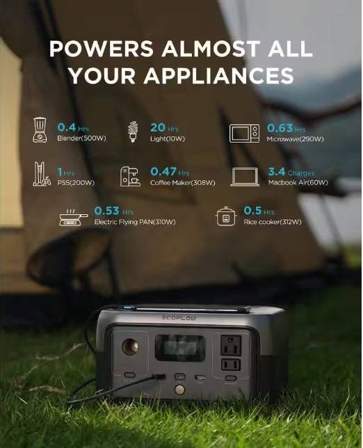 EcoFlow 300W Output/600W Peak Push-Button Start Solar Generator RIVER 2 with 110W Solar Panel for Home Backup Power, Camping, RVs EcoFlow 300W Output/600W Peak Push-Button Start Solar Generator RIVER 2 with 110W Solar Panel for Home Backup Power, Camping, RVs