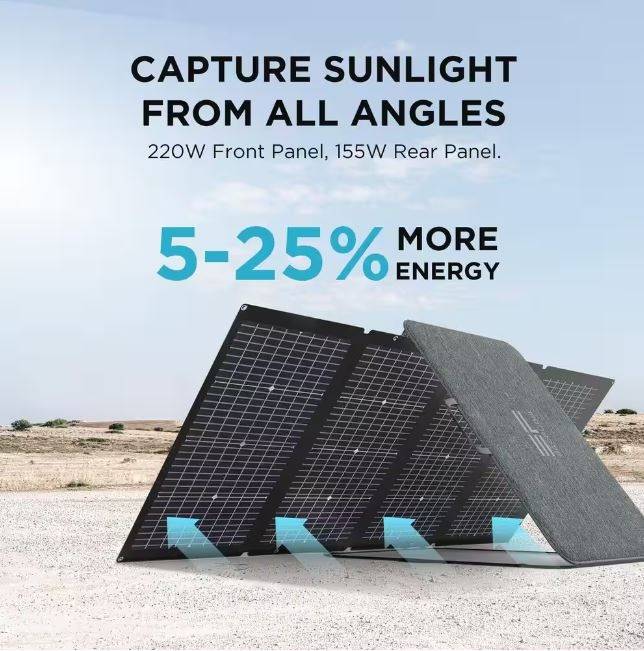 EcoFlow 220-Watt Monocrystalline Silicon Solar Panel with 21.8-Volt Output Waterproof IP68 Solar Charger for Solar Generator EcoFlow 220-Watt Monocrystalline Silicon Solar Panel with 21.8-Volt Output Waterproof IP68 Solar Charger for Solar Generator