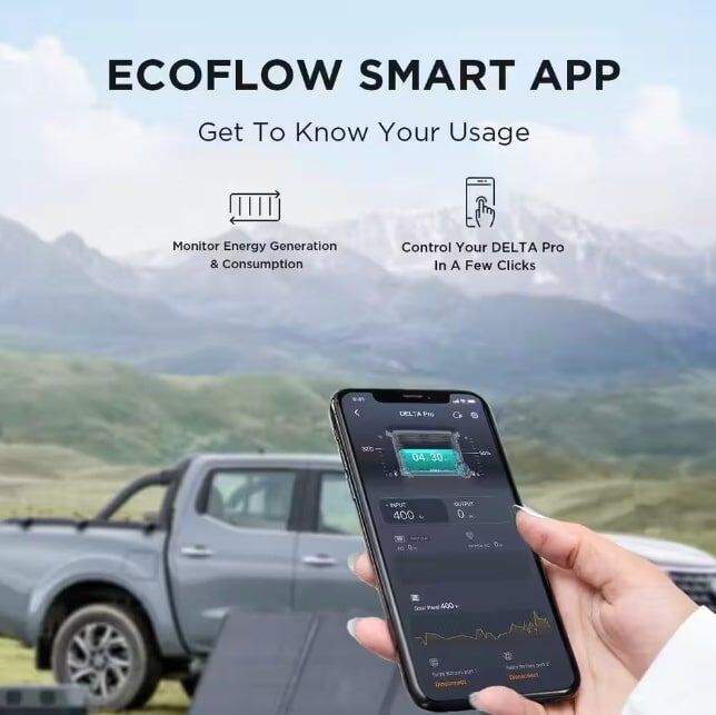 EcoFlow 3600W Output/7200W Peak Push-Button Start Solar Generator DELTA Pro with 400W Solar Panel for Home, Camping and RVs EcoFlow 3600W Output/7200W Peak Push-Button Start Solar Generator DELTA Pro with 400W Solar Panel for Home, Camping and RVs