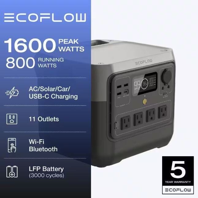EcoFlow 800W Output 1600W Peak Push-Button Start Battery Generator RIVER 2 Pro, LFP Battery, Fast Charging for Outdoor, Camping EcoFlow 800W Output 1600W Peak Push-Button Start Battery Generator RIVER 2 Pro, LFP Battery, Fast Charging for Outdoor, Camping