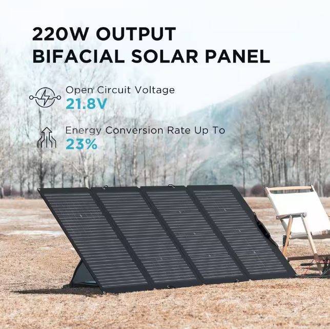EcoFlow 220-Watt Monocrystalline Silicon Solar Panel with 21.8-Volt Output Waterproof IP68 Solar Charger for Solar Generator EcoFlow 220-Watt Monocrystalline Silicon Solar Panel with 21.8-Volt Output Waterproof IP68 Solar Charger for Solar Generator