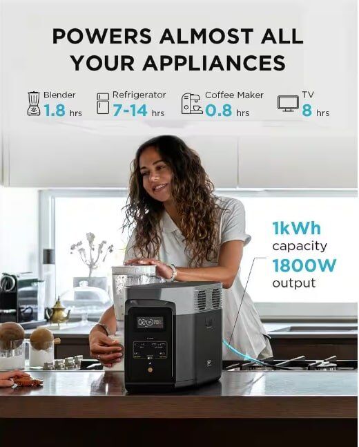 EcoFlow Battery Generator DELTA 2 Solar Generator, 1800W Output, 1024Wh LFP Power Station, Home Backup, Camping, Push-Button Start EcoFlow Battery Generator DELTA 2 Solar Generator, 1800W Output, 1024Wh LFP Power Station, Home Backup, Camping, Push-Button Start