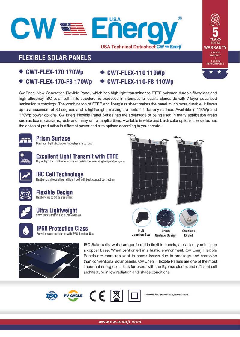 Cw Enerji Flexible 170W Solar Panels