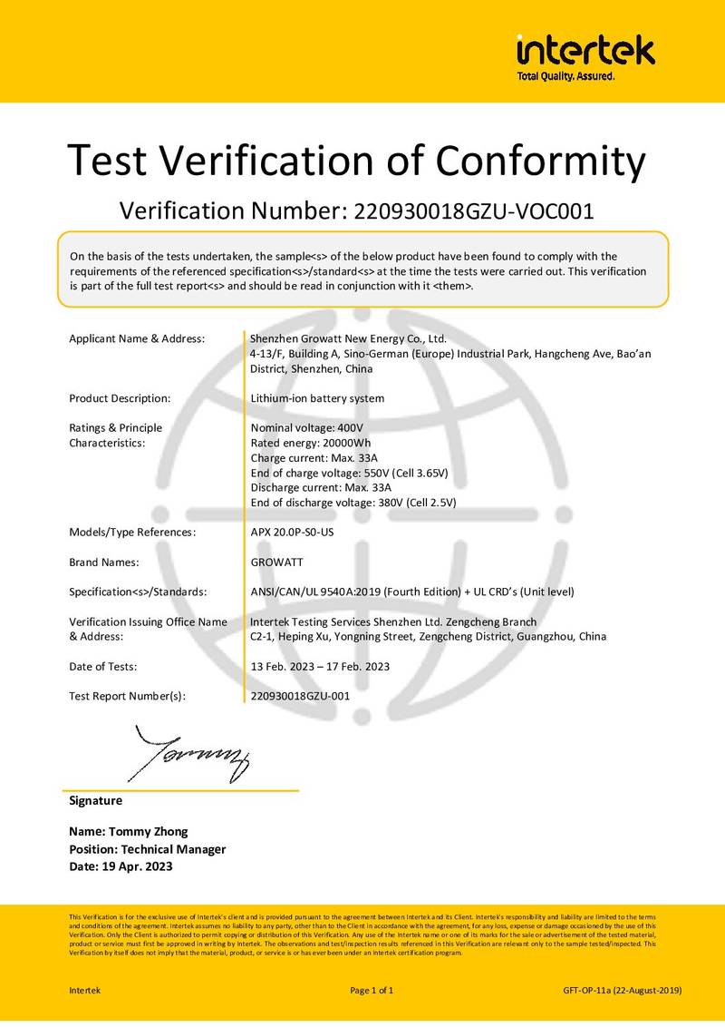APX HV Battery UL9540A-2