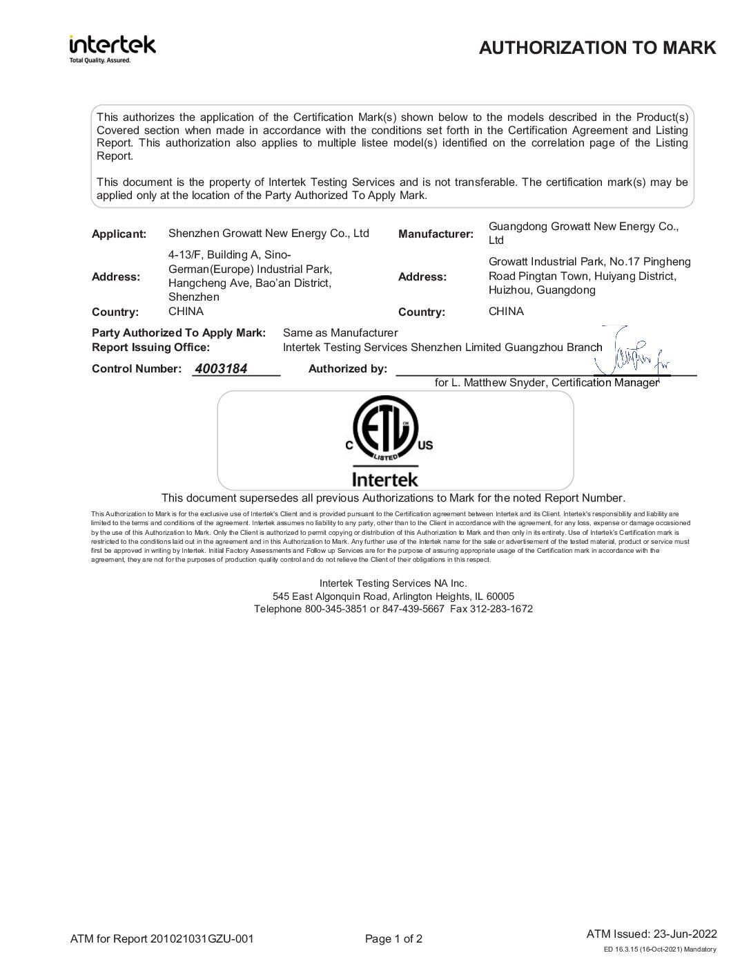 MIN 7600-11400TL XH-US UL1747 SA